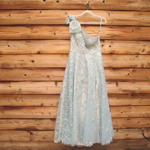 MAC DUGGAL 11177 Green Embellished Bow One Shoulder A Line Gown 10 - Picture 7 of 16